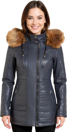 Infinity Leather Womens Blue Navy Quilted Parka Jacket-Bowen Lamb Leather - Size 10 UK