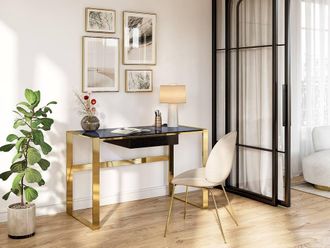 Vente-Unique 1-Drawer Desk - Tempered Glass & Steel - Black & Gold - SALI