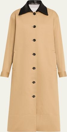 Maria McManus Leather-Collar A-Line Long Swing Coat