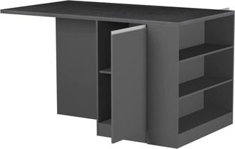 Dmora Isla De Cocina Osvaldo, Mueble De Cocina De 2 Puertas, Mesa Auxiliar De Almacenaje, 100% Made In Italy, 160x90h90 Cm, Antracita Y Pizarra, Con Embalaj