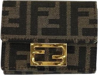 Fendi Pre-owned Wallets, female, Brown, Size: ONE SIZE Pre-owned Baguette Micro Zucca Canvas Leather Wallet