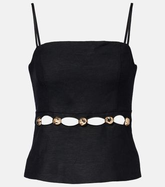 SIMKHAI Cutout embellished linen-blend camisole