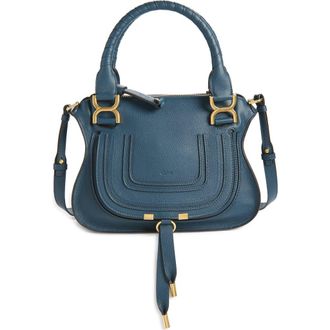 Chlo&eacute; Small Marcie Leather Satchel in Tapestry Blue at Nordstrom