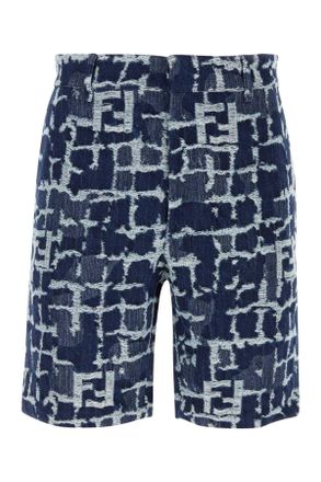 Fendi Embroidered Denim Bermuda Shorts