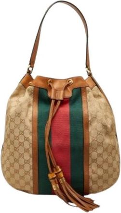Gucci Pre-owned GG Canvas Schoudertas - Dames - Vintage Tas - Beige - ONE Size - Leer - Vintage