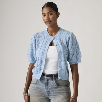 Levi's Pauline Pointelle Short Sleeve Cardigan - Womens - XS - Blue