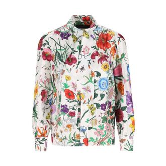 Gucci Gedrukte zijden twill blouse met strik - Dames - Blouses & Shirts - Veelkleurig - Maat: M Zijde
