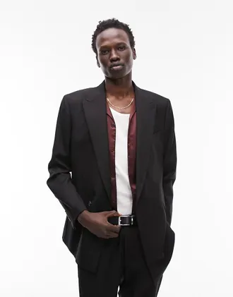 Topman slim warm handle wrap suit jacket in black