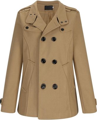 Generic Mens Wool Jacket British Style Woolen Coat Regular Fit Shackets Vintage Trench Coat Lapel Collar Double Breasted Peacoat Uk Fall Lightweight Pea Coat 