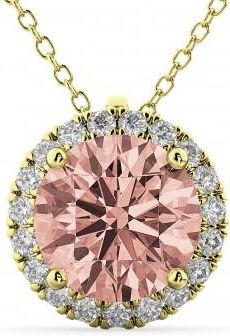 Allurez Halo Round Morganite & Diamond Pendant Necklace 14k Yellow Gold (2.09ct)
