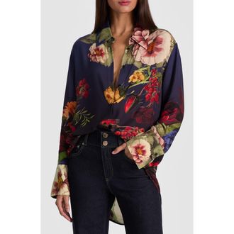 Alice & Olivia Finely Floral Long Sleeve Oversize Button-Up Shirt in Magic Garden Gradient at Nordstrom Rack, Size X-Small