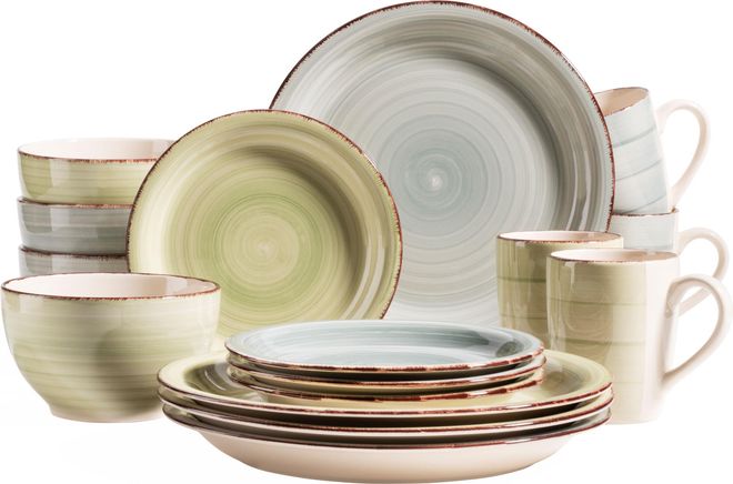 Mäser 931603 16-teiliges Vintage Geschirr Set für 4 Personen, handbemaltes Keramik Kombiservice, Steingut, Grün/Blau (Bel Tempo Ii) ab 50,20 €
