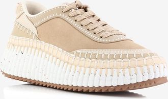 Chlo&eacute; Keilsneakers aus Leder und Stoff Nama