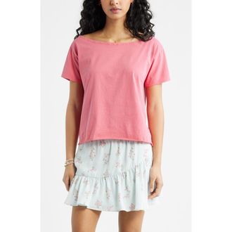 BP. Relaxed Fit Boat Neck Cotton T-Shirt in Pink Ribbon at Nordstrom, Size Xx-Small