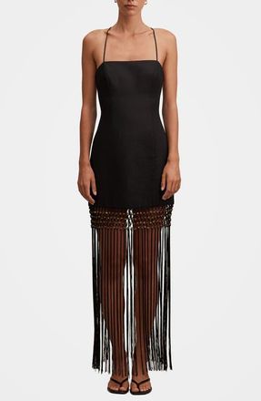 Ever New Rayna Macram&eacute; Fringe Maxi Dress in Black at Nordstrom, Size 14