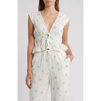 Wayf Clara Tie Front Linen Blend Top in Ivory Seashell at Nordstrom Rack, Size X-Large