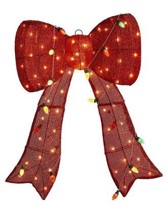 Glitzhome Handmade Lighted Fabric Bow Outdoor Decor