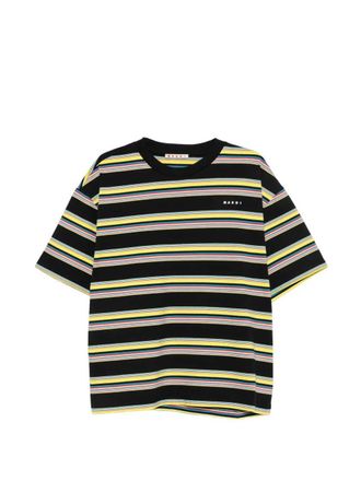 Marni Striped Cotton T Shirt With Logo Print