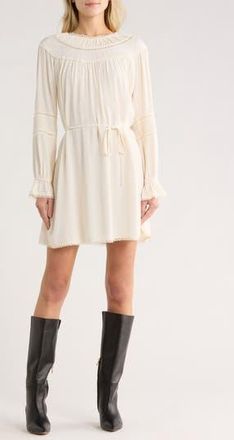 Wayf Lace Trim Long Sleeve Dress in Antique Ivory at Nordstrom Rack, Size X-Small