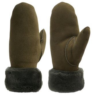 Pearlwood Lederhandschuhe PEARLWOOD FIONA, Damen, Gr. 6,5, gr&uuml;n (oliva), Schafsleder, unifarben, Handschuhe Lederhandschuhe, Velourleder, Fausthandschuh, warm g