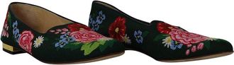 Charlotte Olympia Womens Cotton Rose Garden Floral Embroidered Flat (Authentic Pre-Loved)