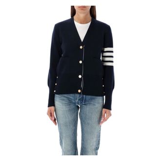 Thom Browne Truien & Vesten, Dames, Blauw, S, Wol, Navy V-hals Vest Gebreide Kleding