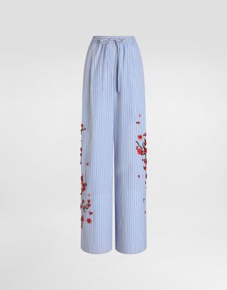 Dolce & Gabbana Poplin Trousers With Cherry Tree Embroidery - Woman Pants And Shorts Multi-colored 38