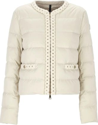 Moncler braid-trimmed quilted jacket - women - Polyamide/Leather - 0 - Neutrals