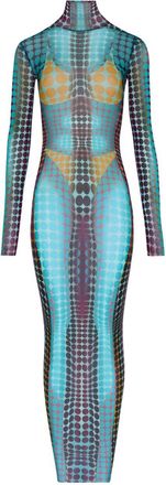 Jean Paul Gaultier High Neck Multicolored Polka Dot Maxi Dress