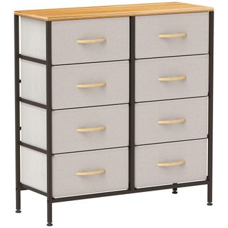 HOMCOM 8 Drawer Fabric Chest of Drawers w/ Wooden Top for Hallway - Cream | TJ Hughes