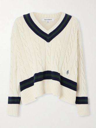 Sporty & Rich Pullover In Cotone A Trecce Con Righe - Ecru
