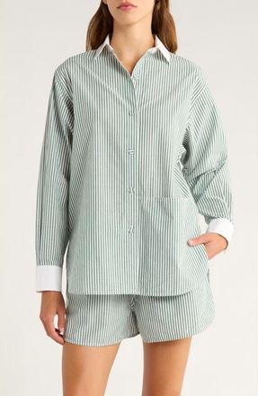 Lunya Airy Cotton & Silk Curve Hem Short Pajamas in Over Stripe at Nordstrom, Size X-Large