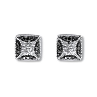 Palm Beach Jewelry 22 TCW Sterling Silver Square Black and White Diamond Stud Earrings (3/10 inch)