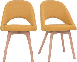 Miliboo Set De 2 Sillas N&oacute;rdicas De Tela Efecto Aterciopelado Texturizado Amarillo Mostaza Con Patas De Haya Maciza Cosette