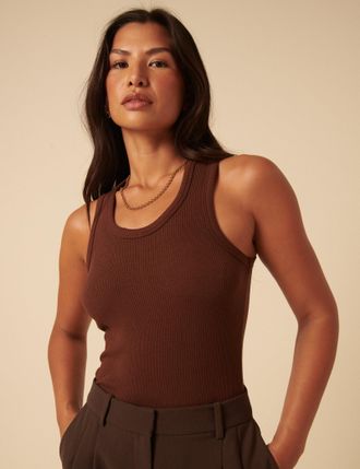 Nobody's Child Brown Ribbed Vest Top