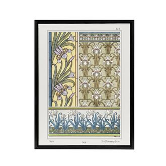 Artery8 Iris Floral Pattern Framed Canvas Wall Art Print Vintage Floral Verneuil in Green | Size: W24 x H32