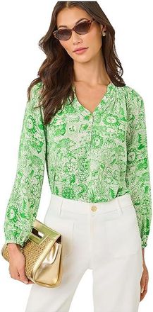 Lilly Pulitzer Elsa Top Womens Blouse Putting Green Lil Fleur De Lilly : XXS, Silk