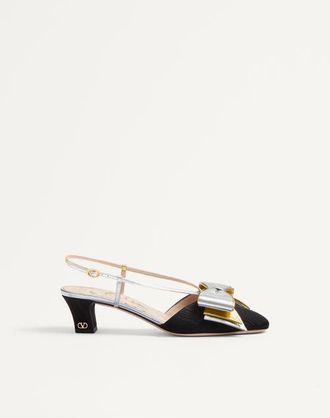 Valentino Garavani Bowow Slingback Pumps In Moir&egrave; Fabric 45Mm Woman BLACK/SILVER/ANTIQUE GOLD 35.5