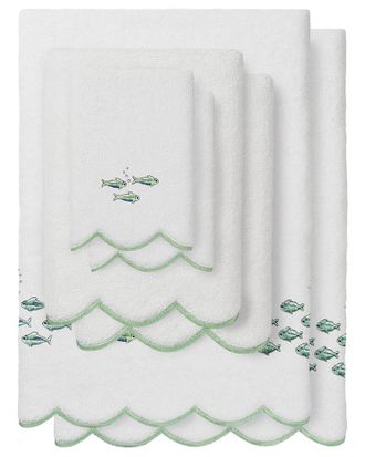 Linum Home Textiles 100% Turkish Cotton Fish School Scallop 6Pc Embellished Towel Set