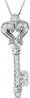 Allurez Diamond Fleur De Lis Key Pendant Necklace in 14k White Gold (0.25ct)