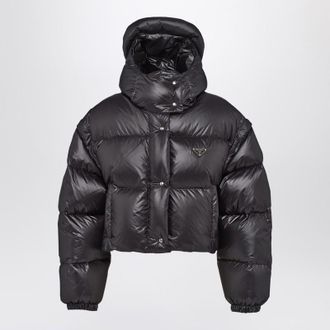 Prada Black convertible Re-Nylon bomber jacket with logo