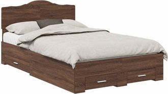 vidaXL Bed Frame with Headboard Brown Oak 135 x 190 cm Engineered Wood vidaXL