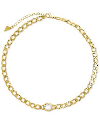 Sterling Forever CZ Rebel Station Curb Chain Choker Necklace