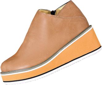 Generic Khaki Women Winter Boots Ankle Height Round Toe Wedge Heel for Casual Activities Thick Sole Comfortable Design