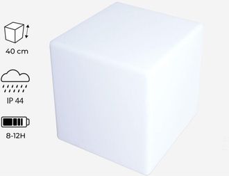 Sweeek Sweeek - Cubo Luminoso Led Con Bater&iacute;a Para Interior/exterior, Cubo Led, Blanco, 40x40x41 Cm