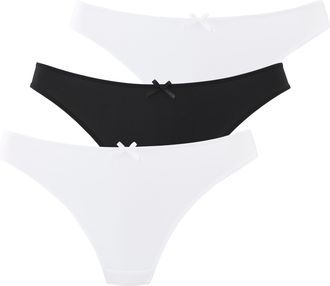Petite Fleur String PETITE FLEUR, Damen, Gr. 32/34, 3 Stk., 2x wei&szlig;, 1x schwarz, Microtouch, Obermaterial: 87% Polyamid, 13% Elasthan, Unterhosen String, mit blumi