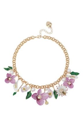 Betsey Johnson Flower Bouquet Frontal Necklace in Purple at Nordstrom