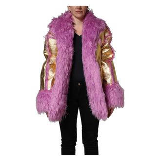 Dolce & Gabbana Winter Jackets, female, Pink, Size: XS Short Faux Fur Jacket