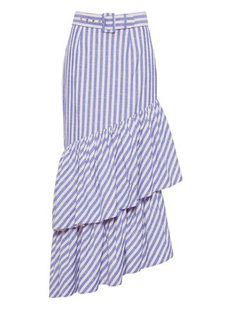Cara Cara Terra striped ruffled maxi skirt - women - Lyocell/Cotton/Polyamide - 2 - Blue