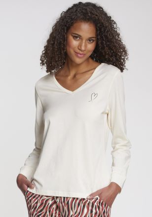 Vivance Pyjamaoberteil VIVANCE DREAMS, Damen, Gr. 40/42, weiss (wei&szlig;), Single Jersey, Obermaterial: 100% Baumwolle, unifarben, Basic, Basic h&uuml;ftlang, V-Aussch